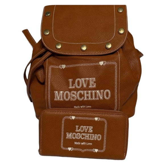 Love Moschino Handbags - Love Moschino Borsa Grain Large Studded Logo Top Handle Backpack & Wallet